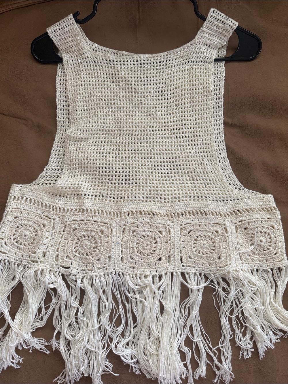Boho Crochet Fringe Tank Top - Cream